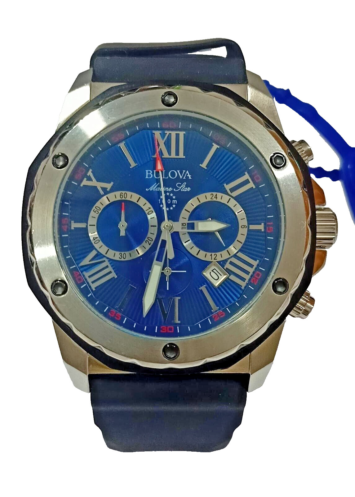 98B258 BULOVA MARINE STAR CHRONOGRAHP BLUR DIAL MEN’S WATCH “Photo Sample” M-474