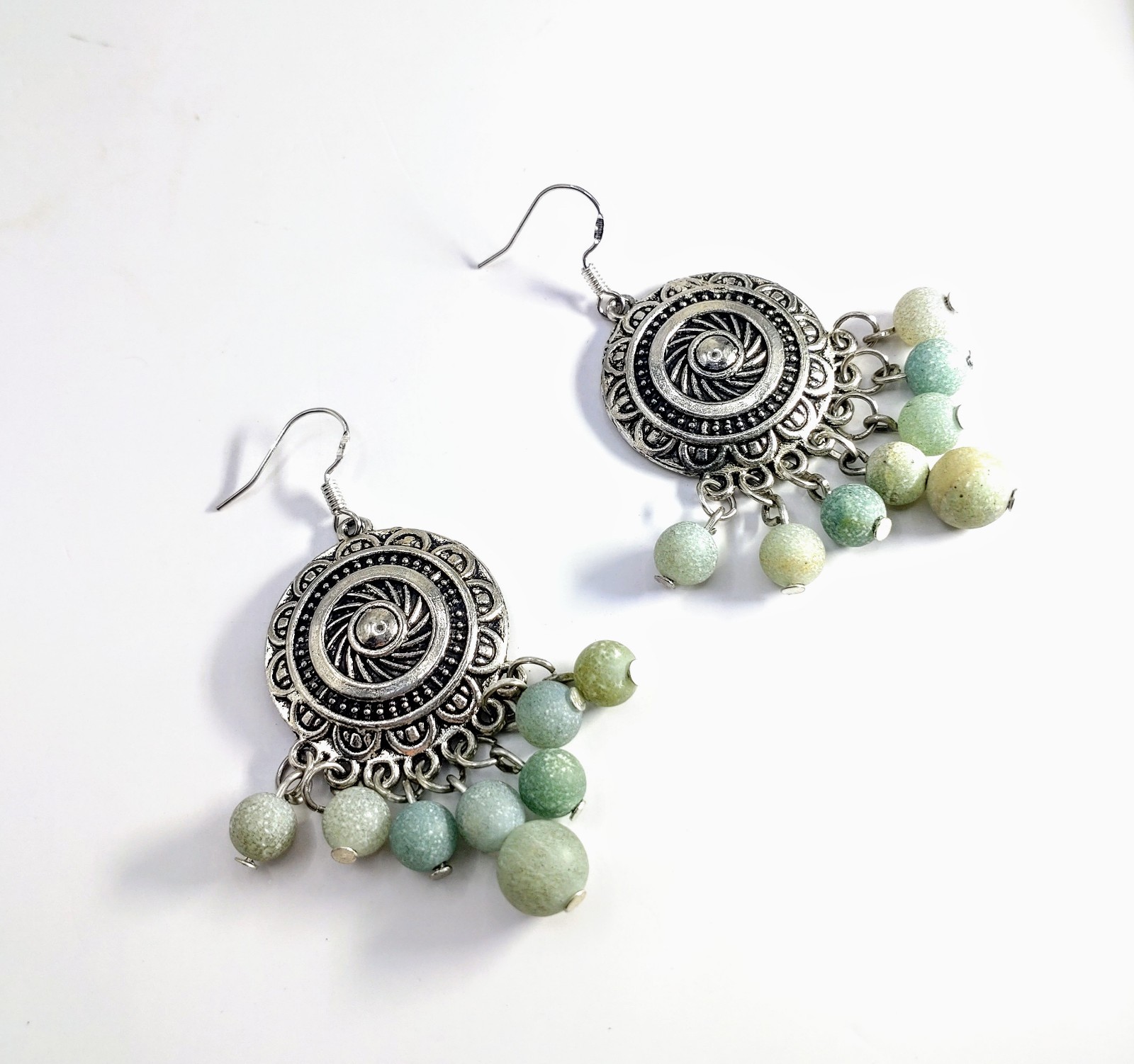 Gemstone Earrings Dangle Drop Beaded Crystal Boho Sterling Silver Hooks Handmade