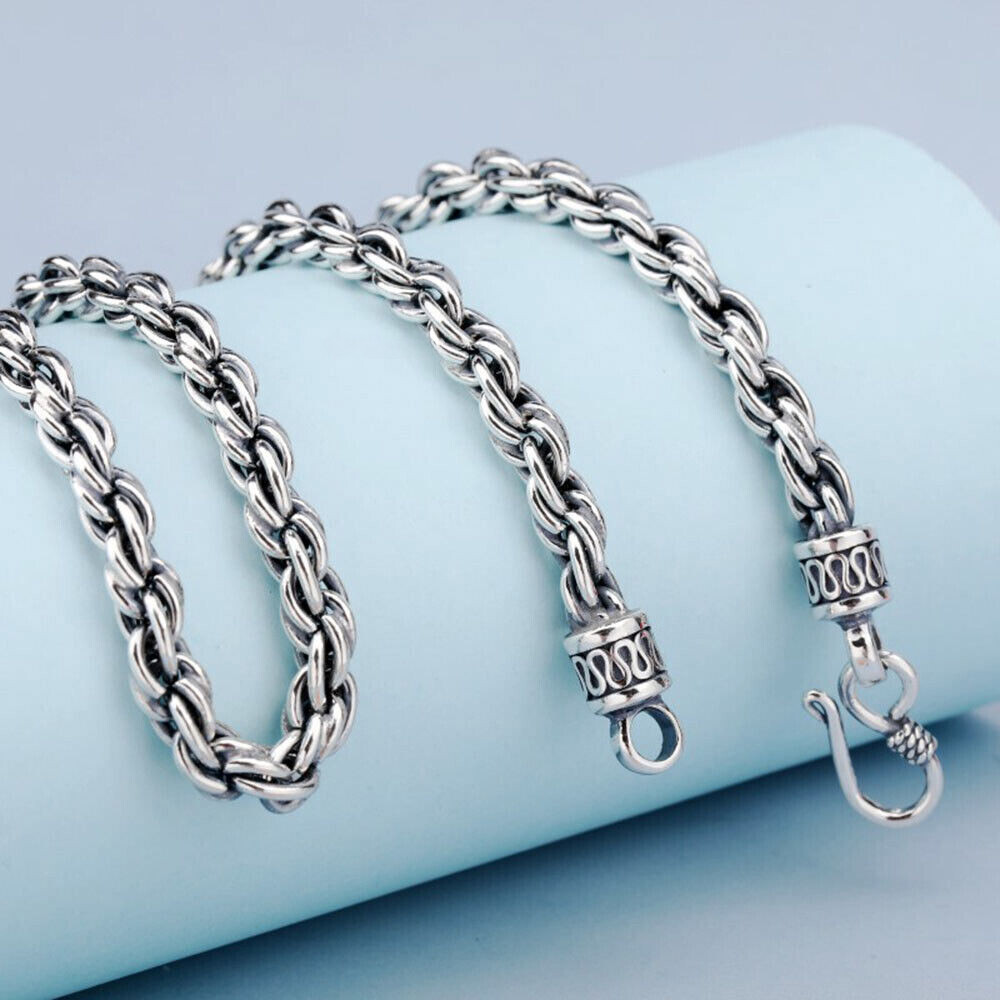 Pure S925 Sterling Silver 925 Chain 5mm 6mm 8mm Twist Rope Link Necklace 20-30in