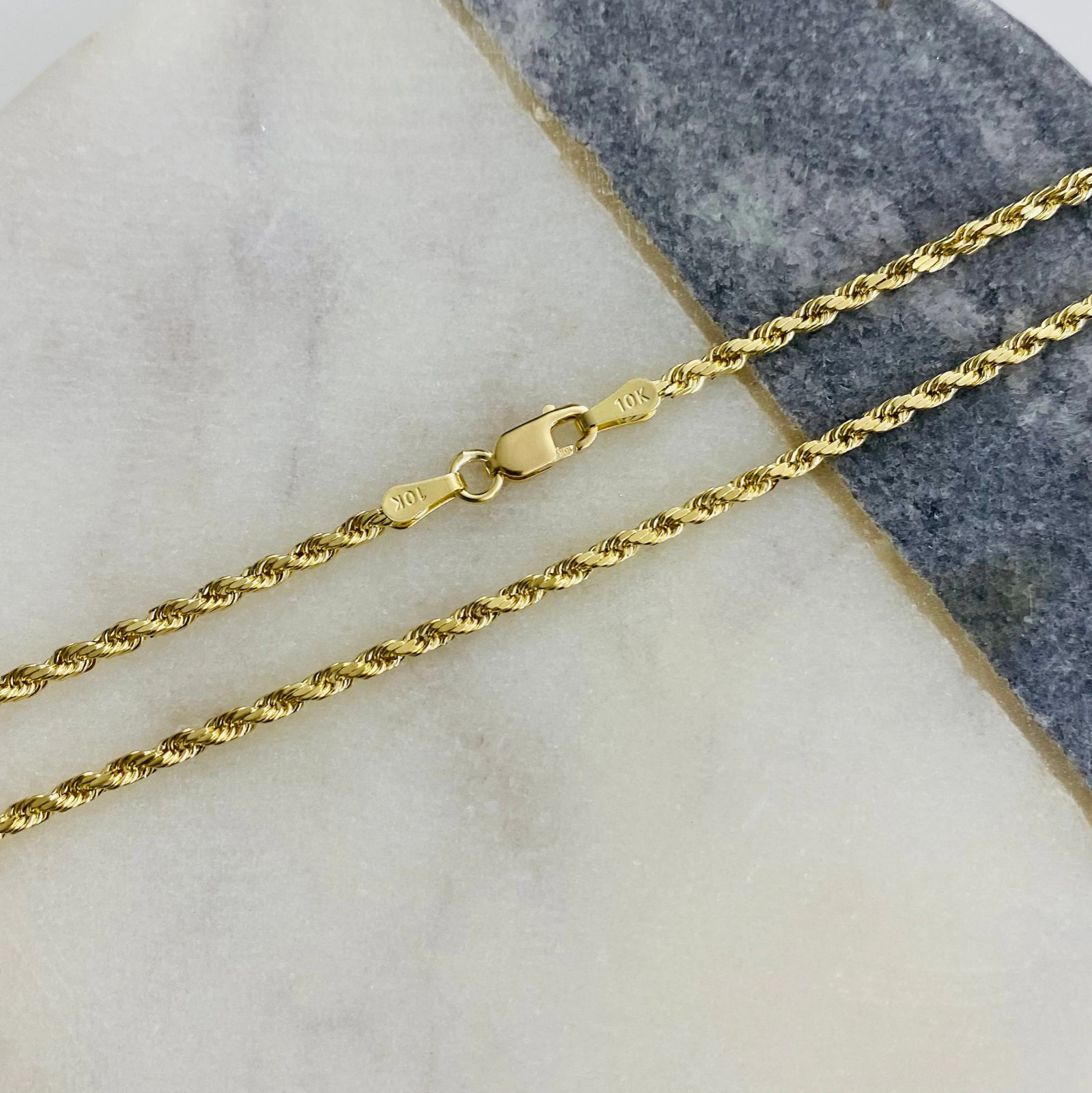 10K SOLID Gold 2mm Rope Anklet Bracelet, 10K Real Gold Anklets 9 – 10 inch-GA17