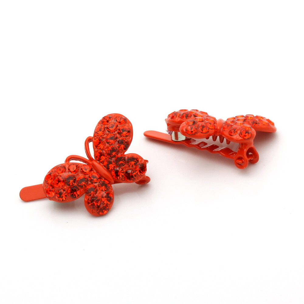 Hand Made Hair Jewelry Butterfly Magnet Barrette, Orange Rhinestone, 1 pc only