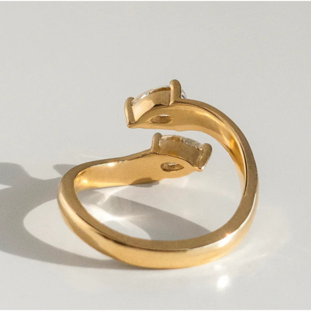 Yellow Gold Wedding Ring Pear Cut 1.20 Ct GLI HRD Lab Created Diamond Solid 18K