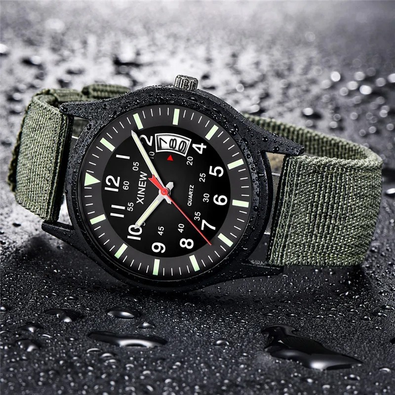 Men’s Military Army Luminous 24 Hours Dial Nylon Strap Date Quartz Wrist Watch