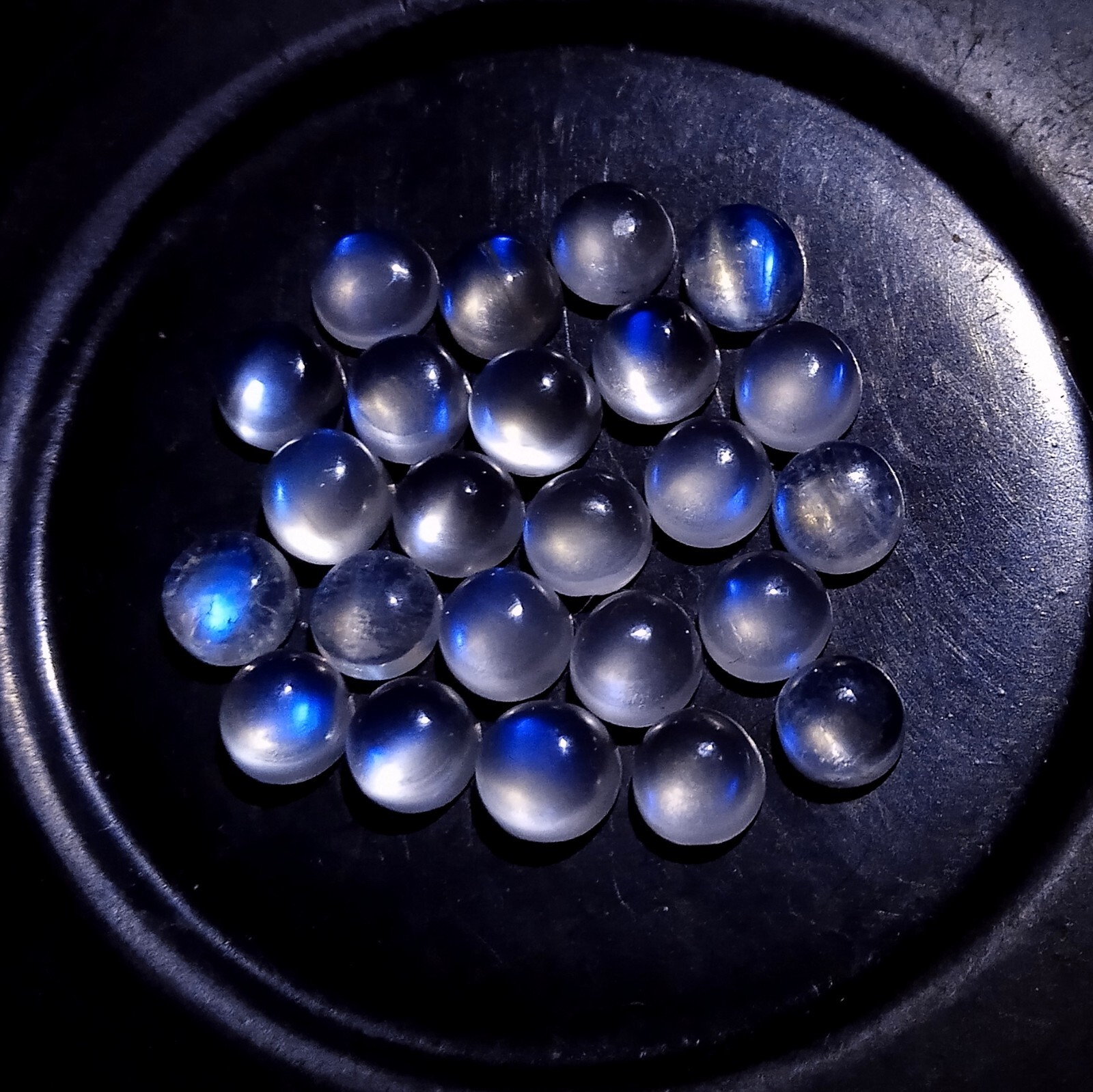 15 Carat 5×5 MM Natural Blue Rainbow Moonstone 24 Piece Lot Round Shape Cabochon