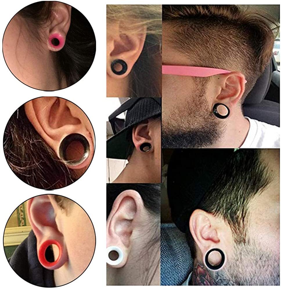 6Pcs Ear Plugs THIN Silicone Tunnels Soft Ear Skins Flexible Ear Gauges Piercing