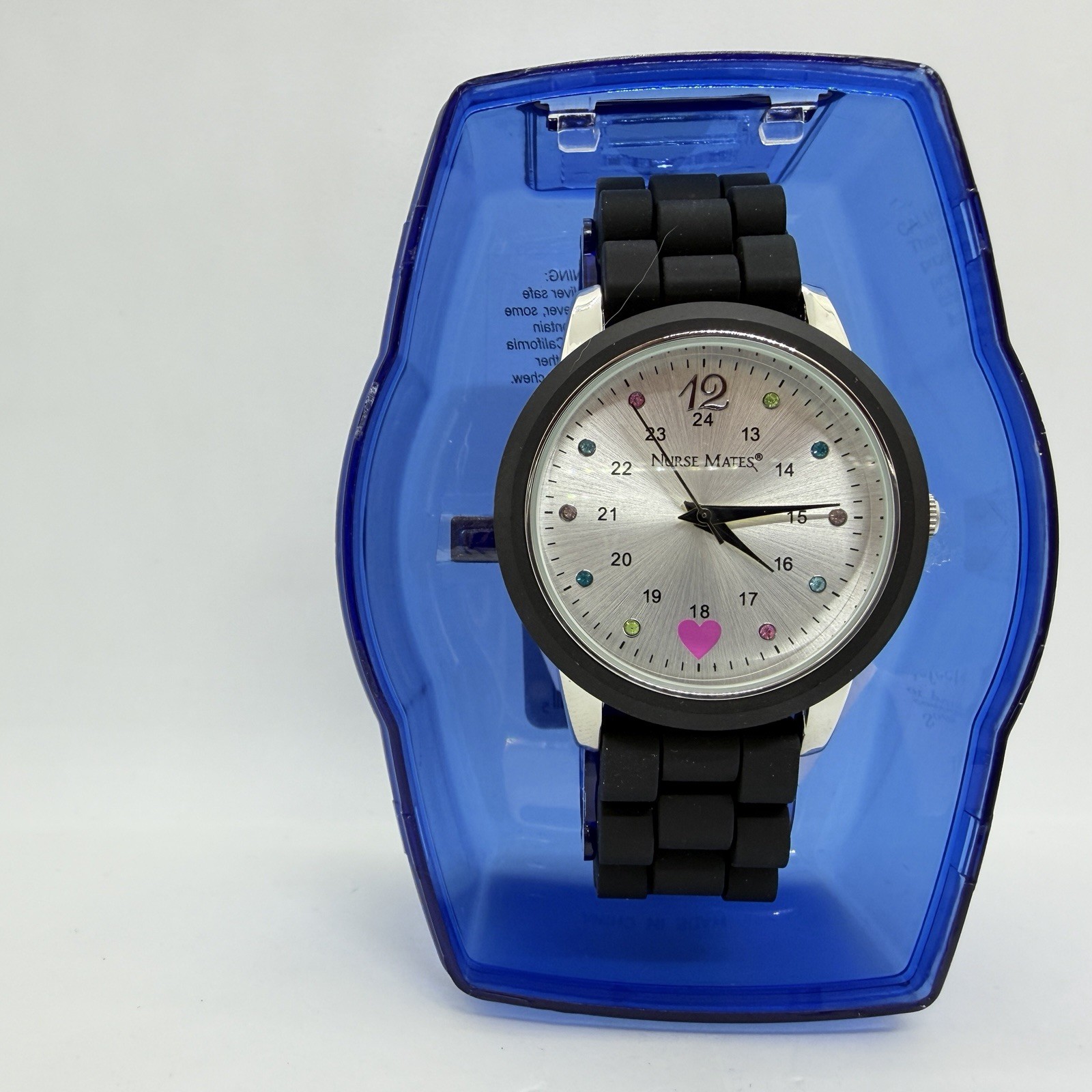 Nurse Mates Sparkle nurse watch water-resistant Silicone strap – Black Silver