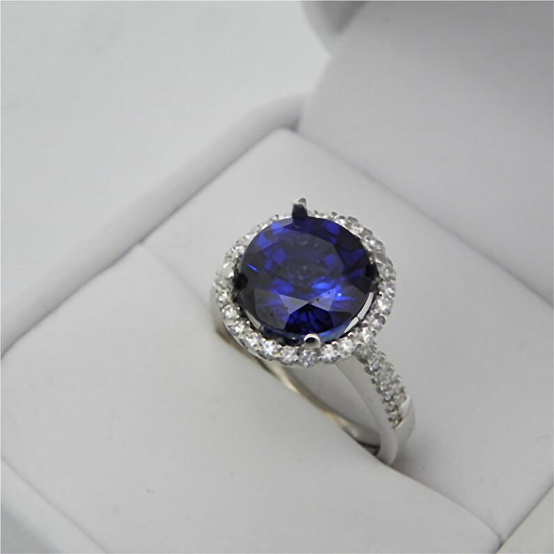 3.50 Ct Round Cut Natural Sapphire & Diamond Wedding Ring 14K White Gold Size 7