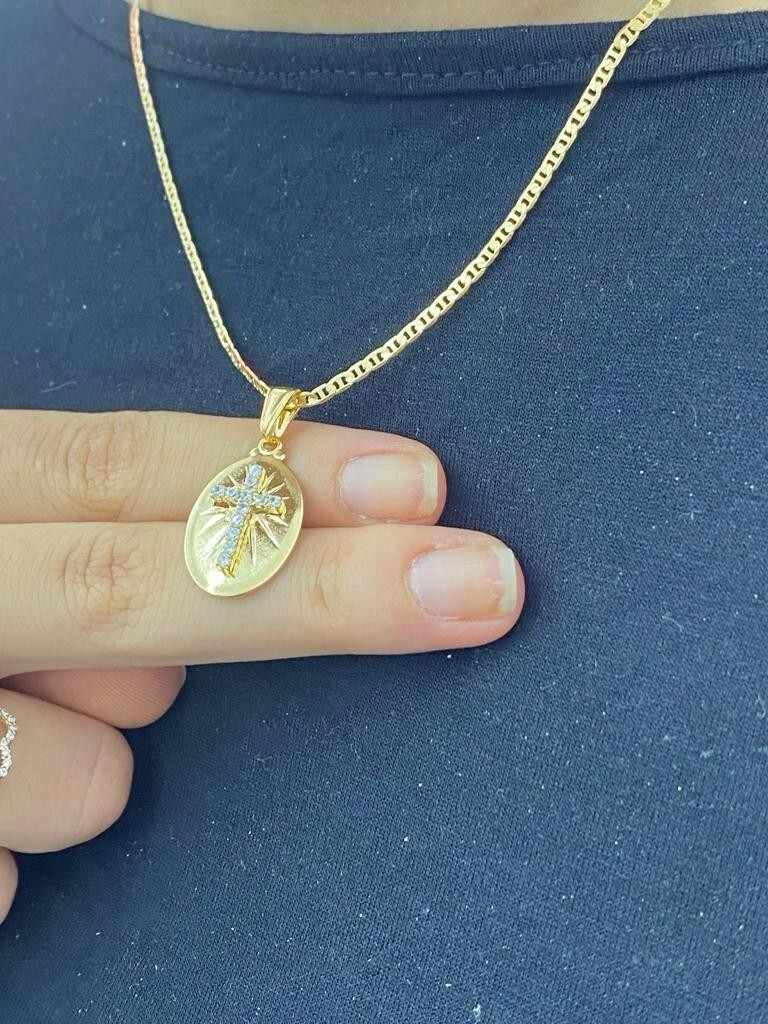 14K Gold Filled Crucifix Necklace CZ Charm Crucifix Women Men Kid Baby Figaro