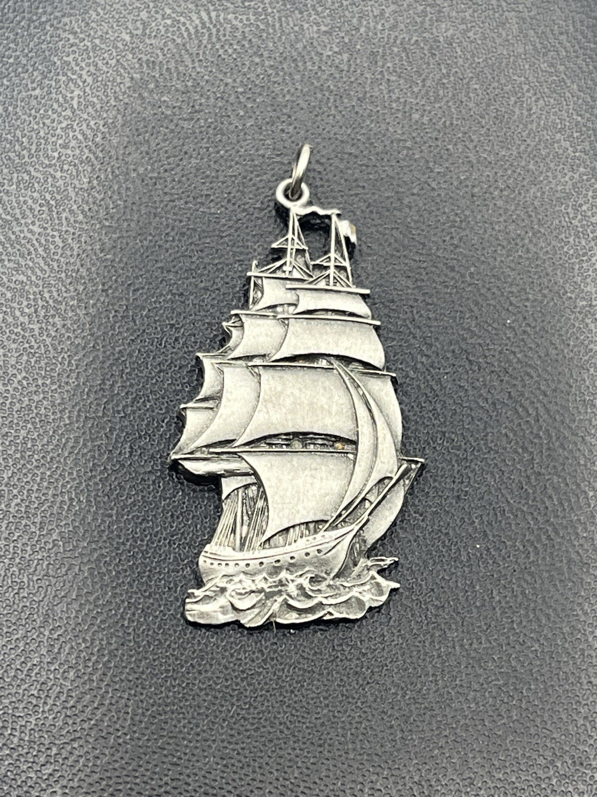 Tall pirate ship silver tone nautical sail boat pendant for necklace vintage