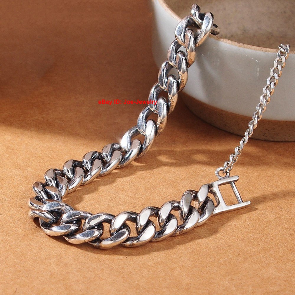 Real 925 Sterling Silver 8mm Curb Link Men’s Bracelet 6.7-8.26inch 23-34g