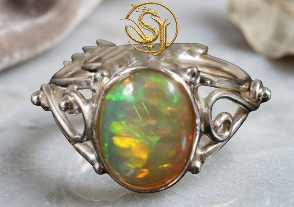Natural Opal Oval Sterling Silver Ring – Handmade Statement Jewelry Ring
