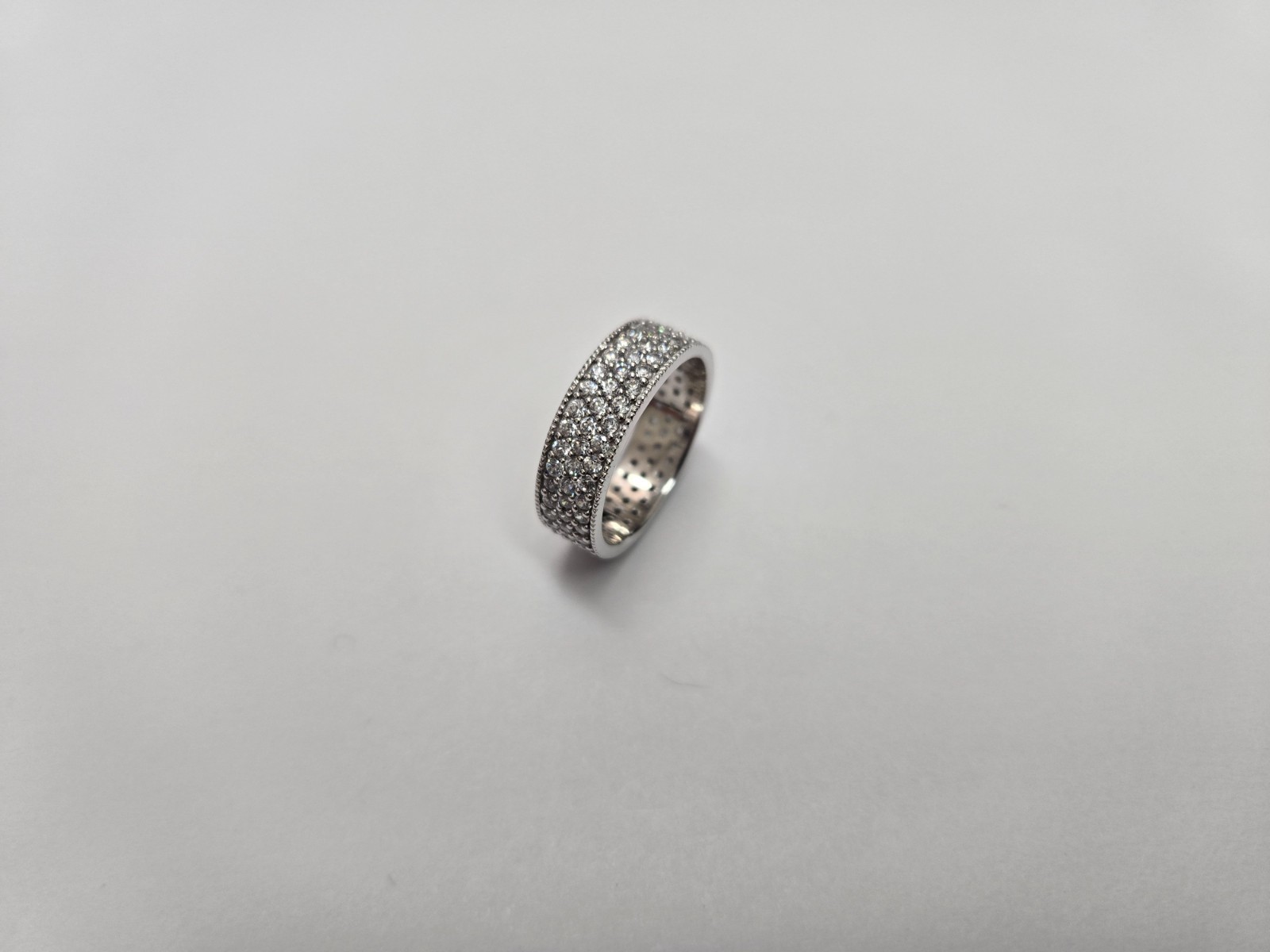 925 Sterling Silver Micro Pave 3-Row CZ Eternity Band Ring 1/4 Inch (6mm) Wide