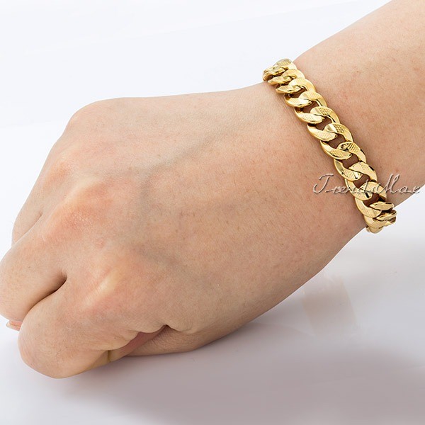 9MM Wide HAMMERED CURB Cuban Bracelet 18K Gold Filled MENS BOYS Chain 7/8/9 inch