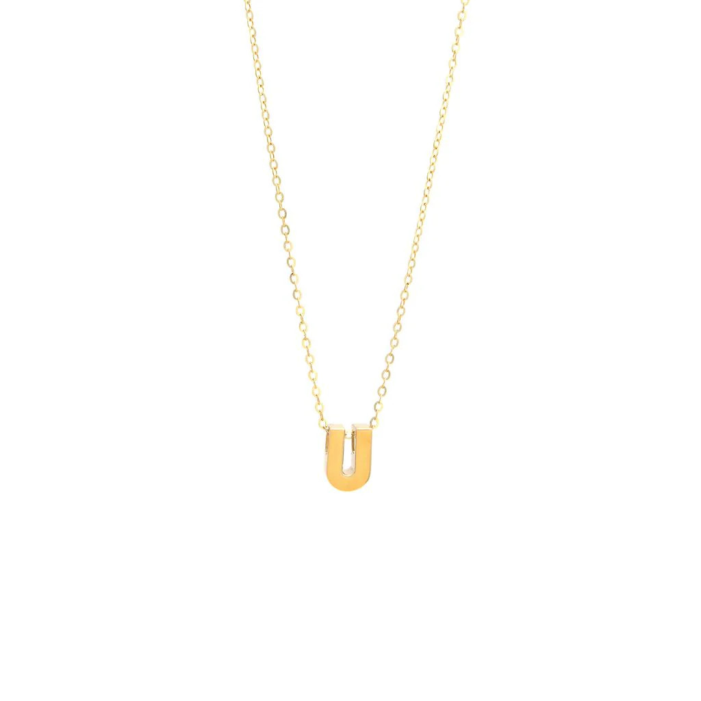 14K Yellow Gold initial ‘U’ pendant on a 16″ chain with a 2″ extender