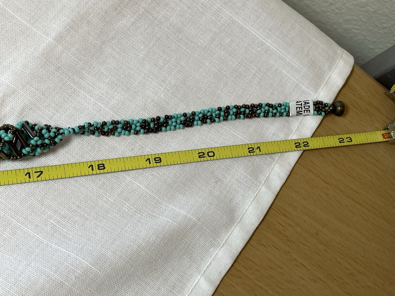 DNA Double Helix Necklace Handmade in Guatemala Czech Glass Beaded Turquoise 24”