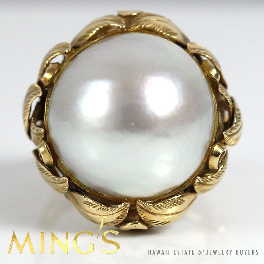 Ming’s Hawaii Mabe Pearl 16.6mm 14K Yellow Gold Ring Size 4-5