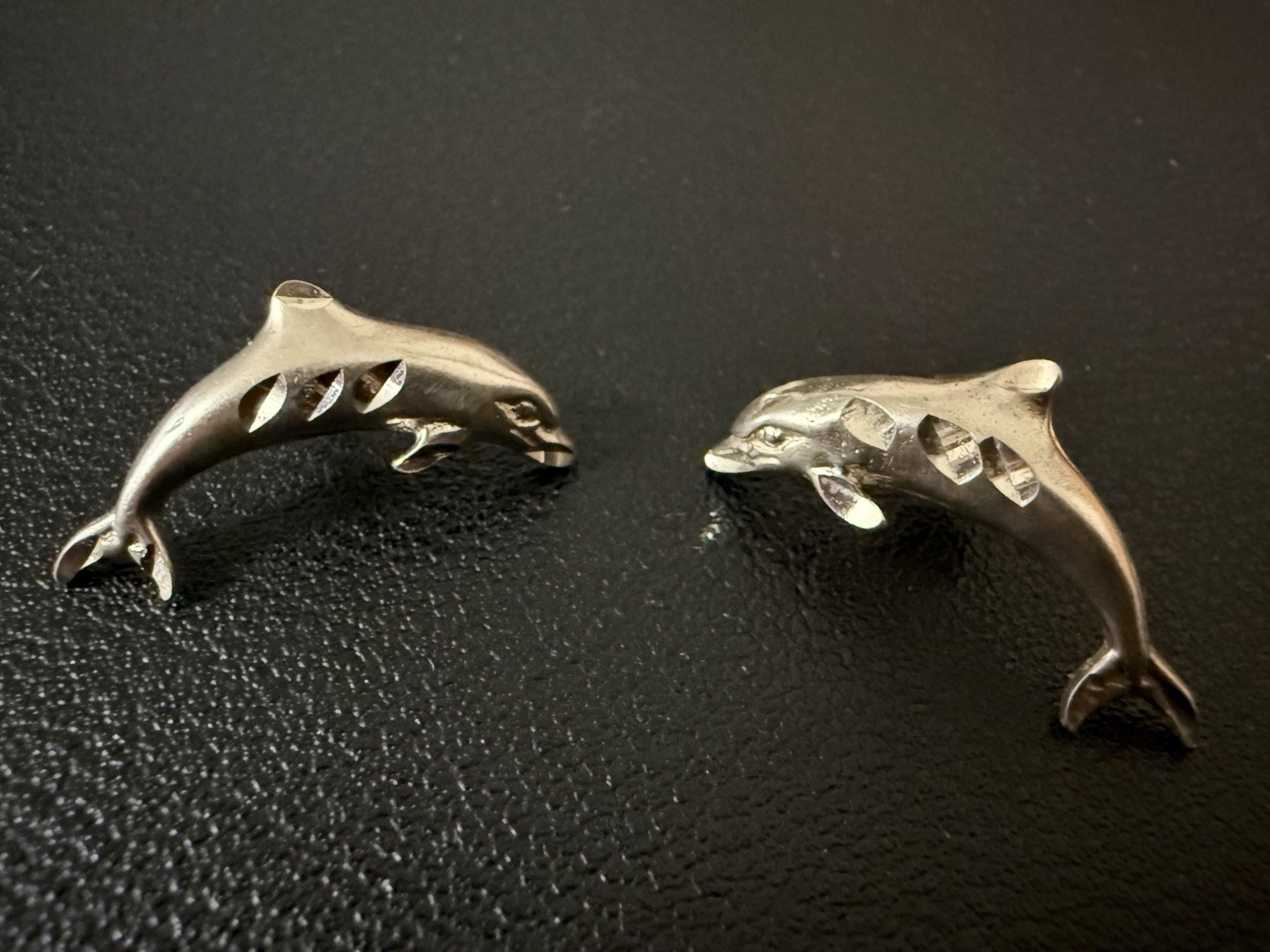 925 Sterling Silver Stud Earrings Dolphins Jumping “Diamond Cut for Shine” EUC