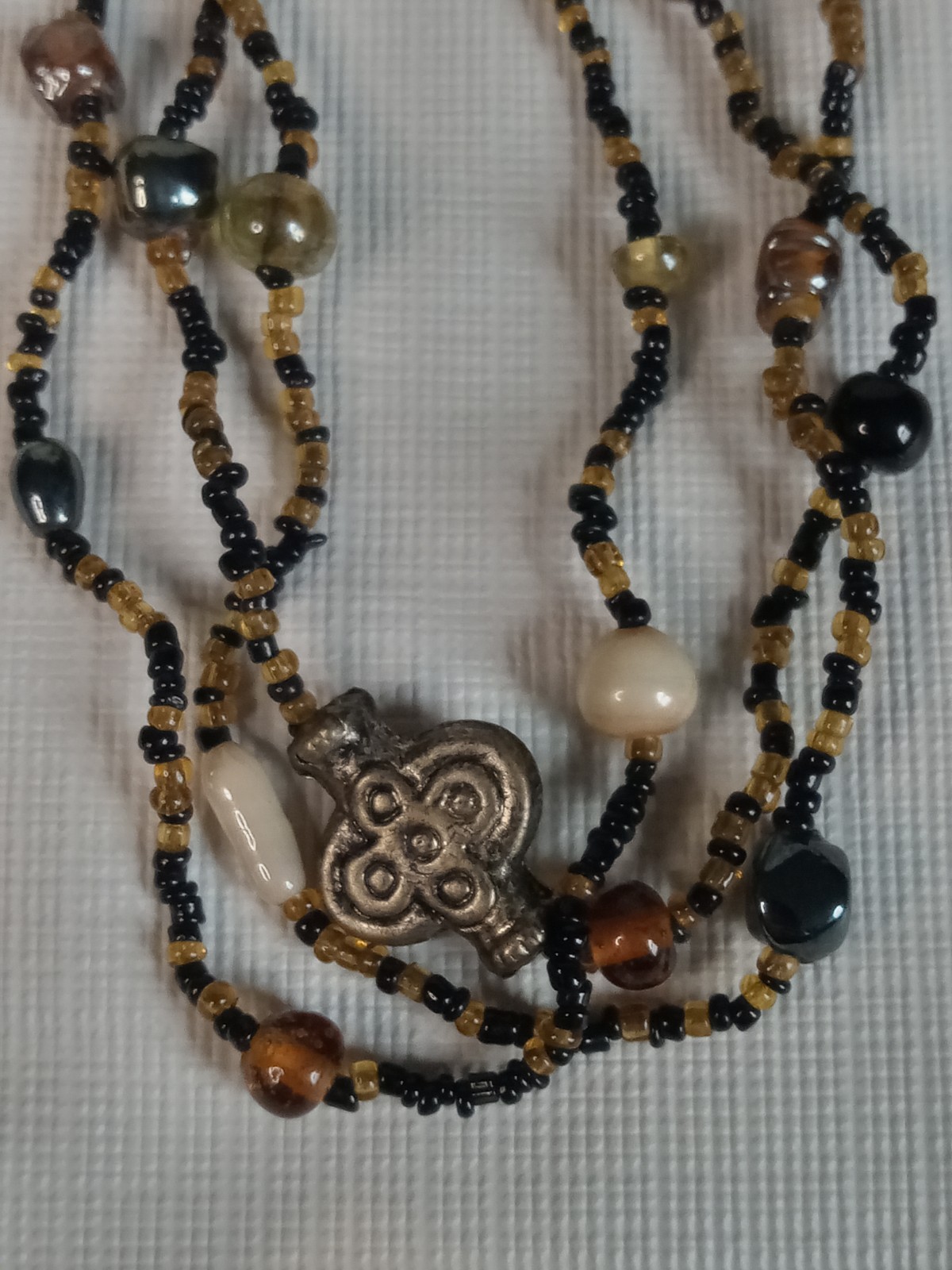 Black and Brown Multicolor Seed Beaded Triple Strand Layered Bohemian Necklace