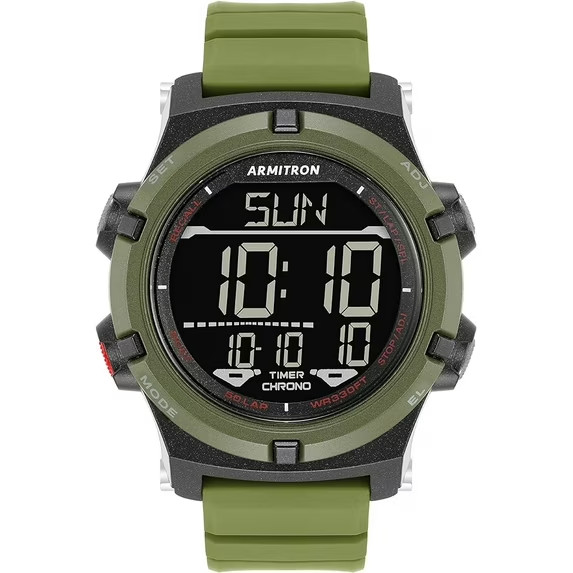 Armitron 40/8438DGNTB, Chronograph, Alarm, Date, 100 Meter WR, Green Strap