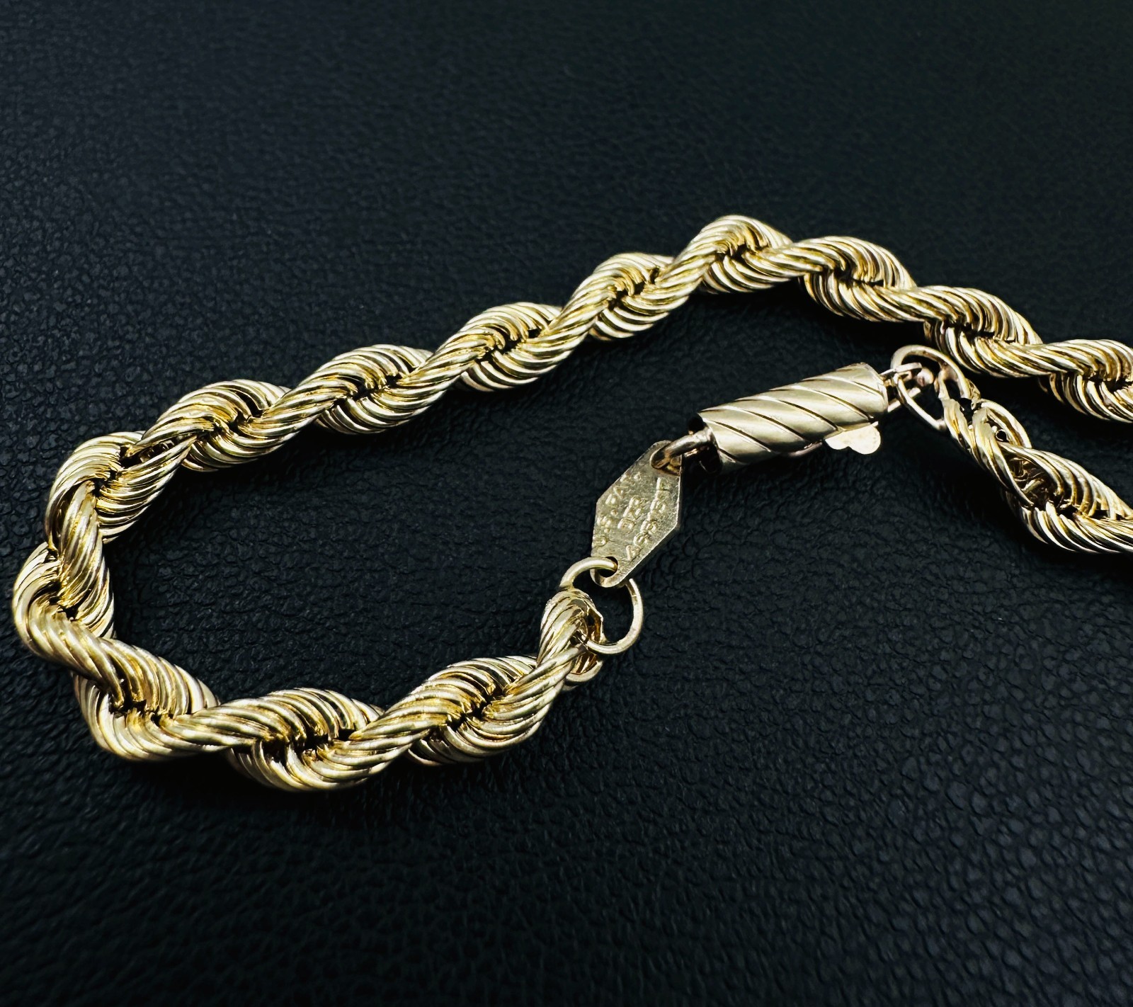 Solid 14K Yellow Gold Classic Rope Link Bracelet w/Safety Latch 3.7mm, 8″, 2.2g