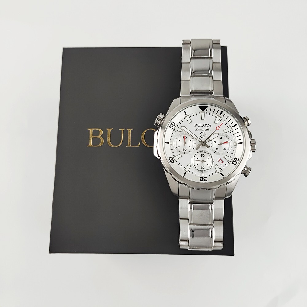 Bulova Men’s Marine Star White Dial Quartz Stainless Steel Watch 43mm 96B255