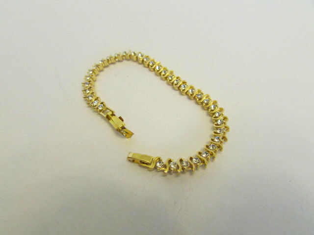 Vintage Tennis Bracelet Faceted Crystals 24KGP AGS J-9