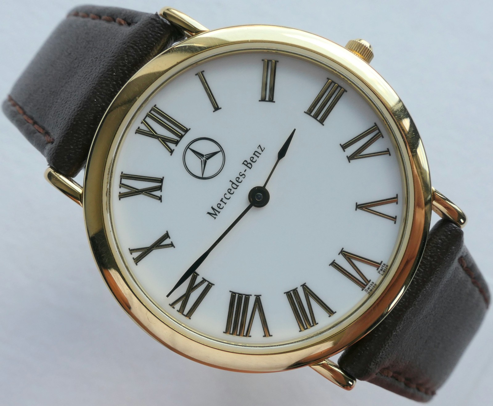 Mercedes Benz Classic Car Accessory 18k Gold Plated Swiss Made Luxury Watch