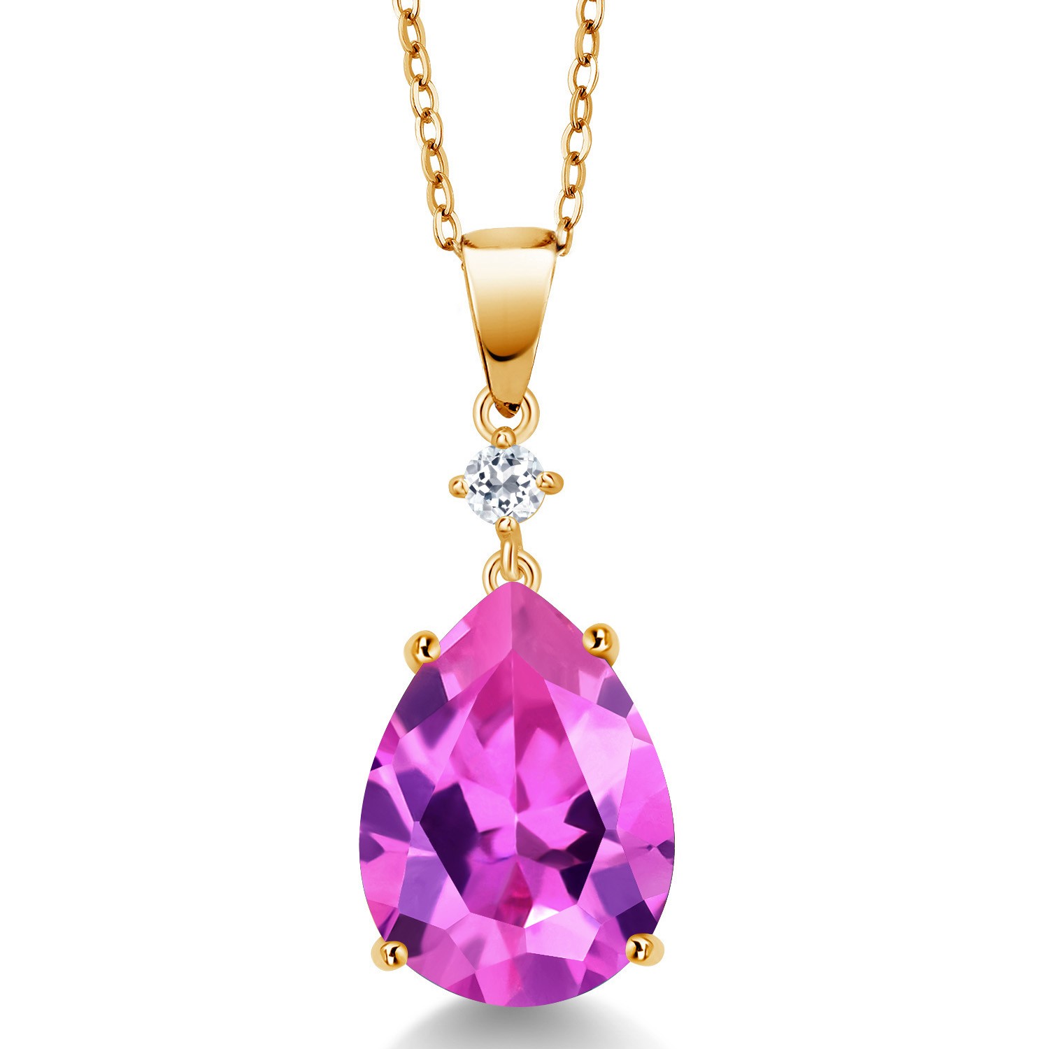 18K Yellow Gold Plated Silver Pink Created Sapphire and White Topaz Pendant