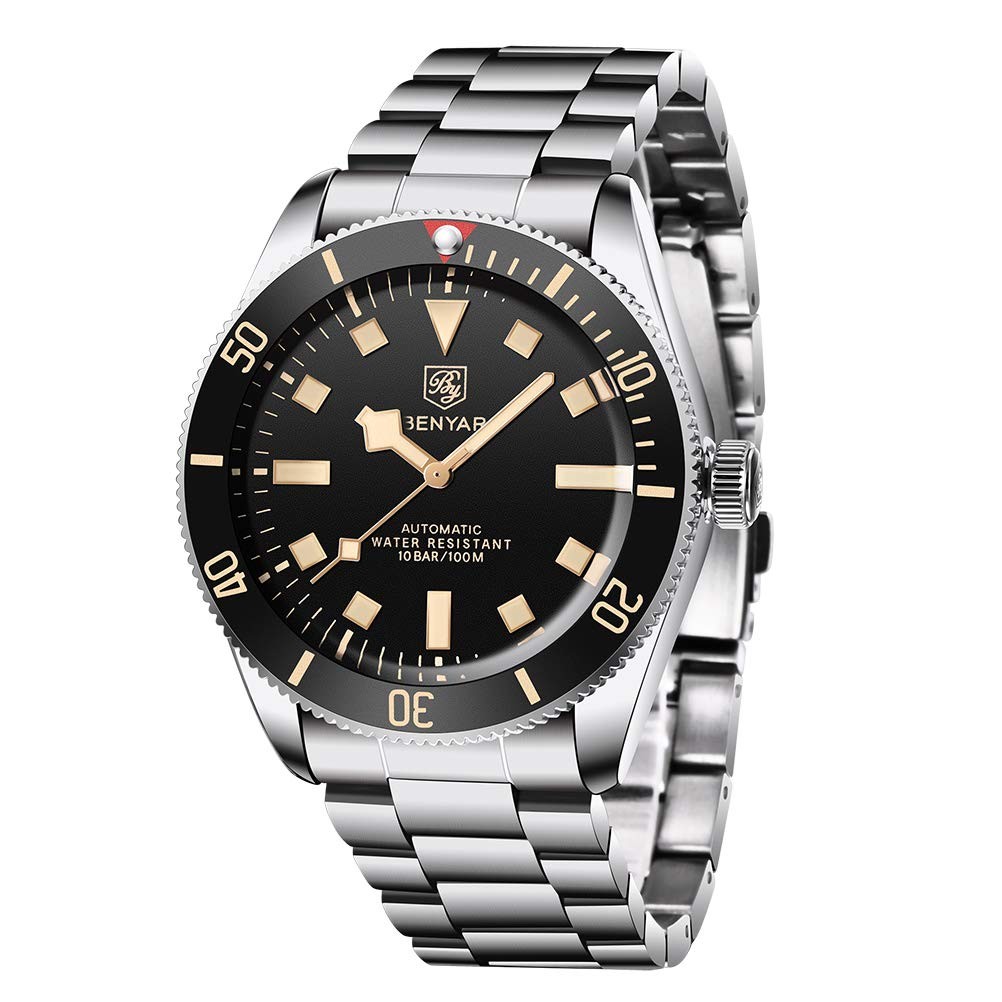 Mens Automatic Watch 42mm Stainless Steel Mechanical Waterproof 100M Diver Bezel