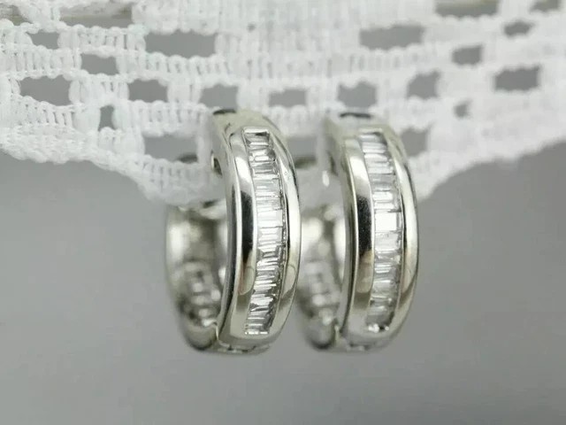 1.60 Ct Baguette Cut Created Diamond Huggie Hoop Earrings 14k White Gold Finish
