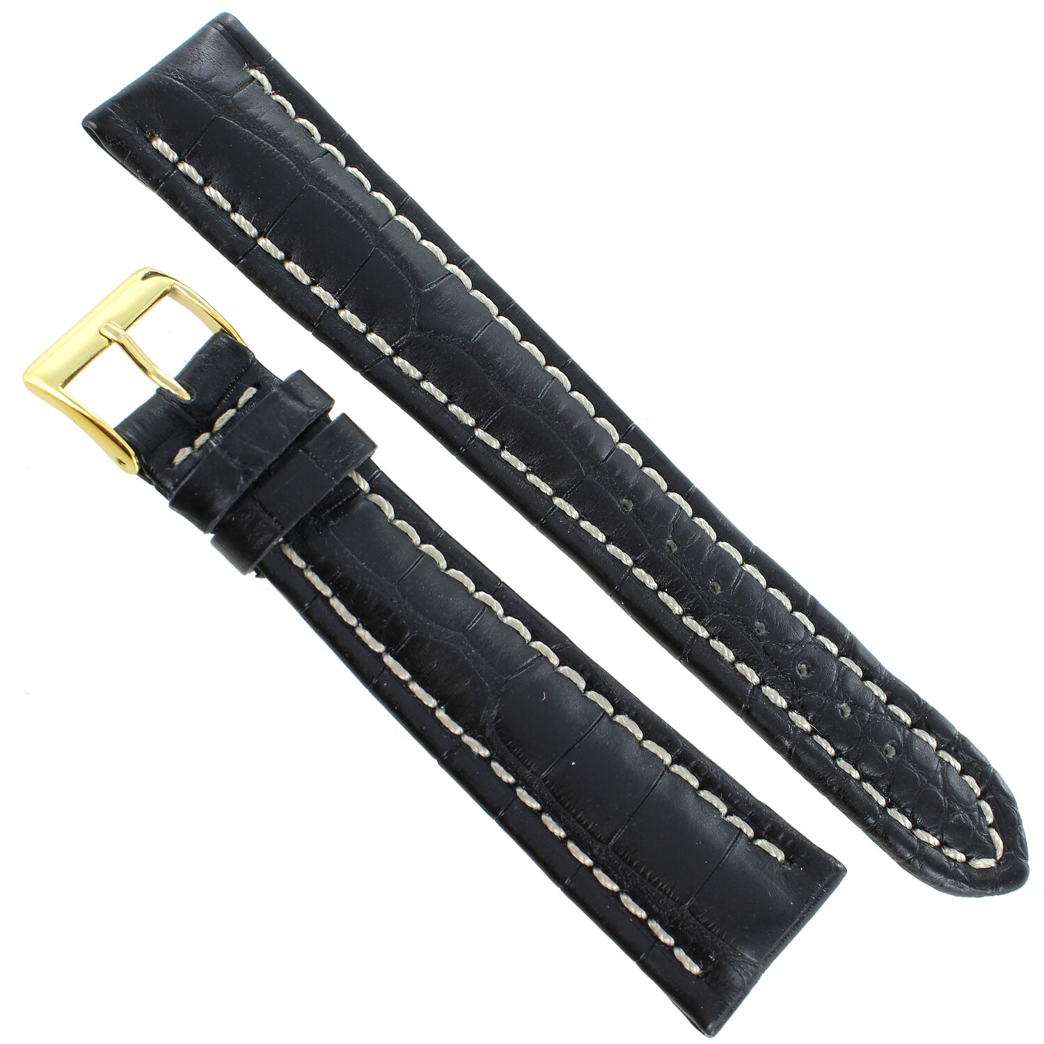 22mm Morellato Matte Black Genuine Alligator Stitched Watch Band LONG 2120