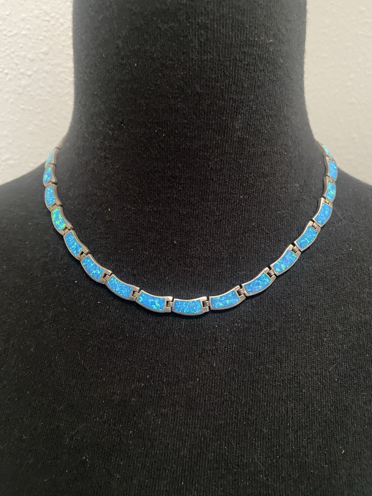 Sterling Silver 925 Fire Rainbow Blue Opal Necklace Southwestern