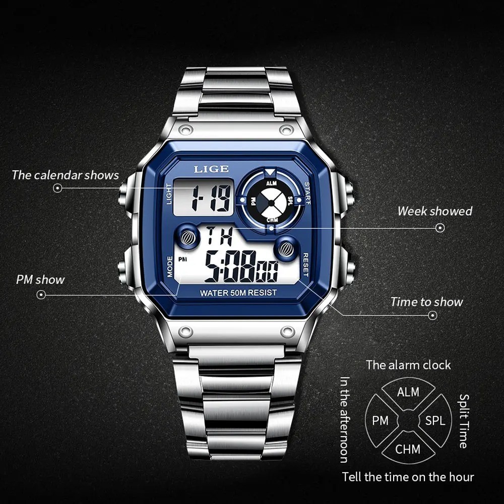LIGE 2023 NEW Luxury Brand Men Watch Military Digital Watches Sport Wristwatch M