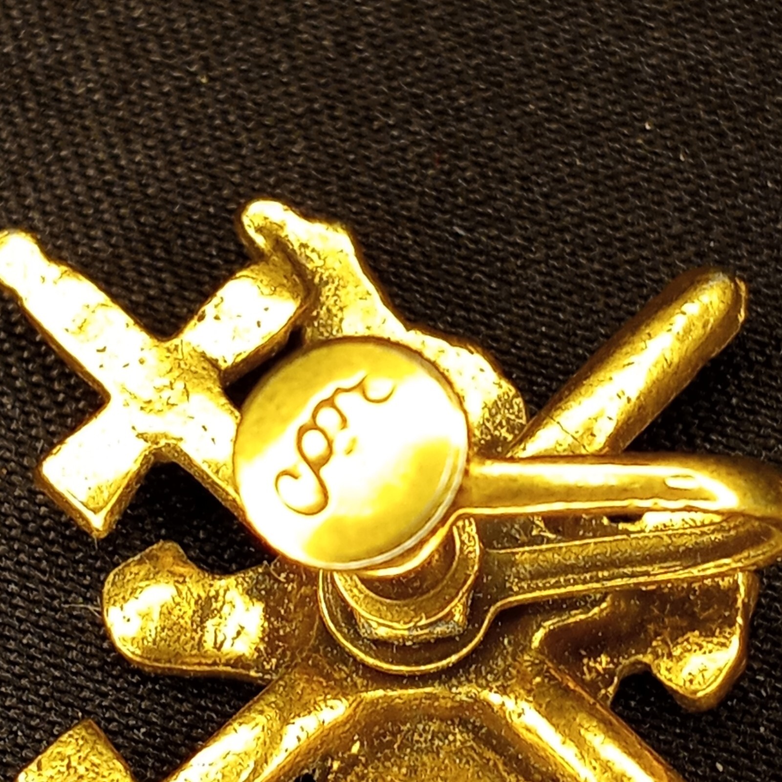 Large Vintage Earrings Sword Shield Crown Eagle Pin Military Style Gold Tone