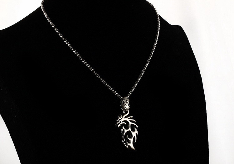 Dragon Flame Necklace for Men or Women Stainless Steel Gothic Biker Ginger Ly…