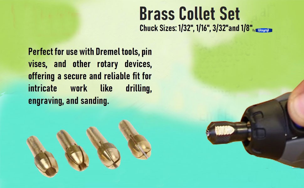 Brass Collet Set 4 Pcs Chuck 1/32″-1/8″ Jewelry Dremel Flexshafts Rotary Tools