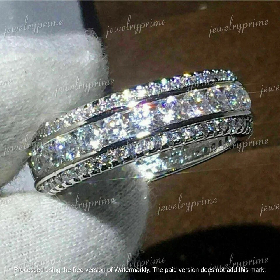 3Ct Round Cut lab created Diamond Wedding Band Ring 14K White Gold Plated