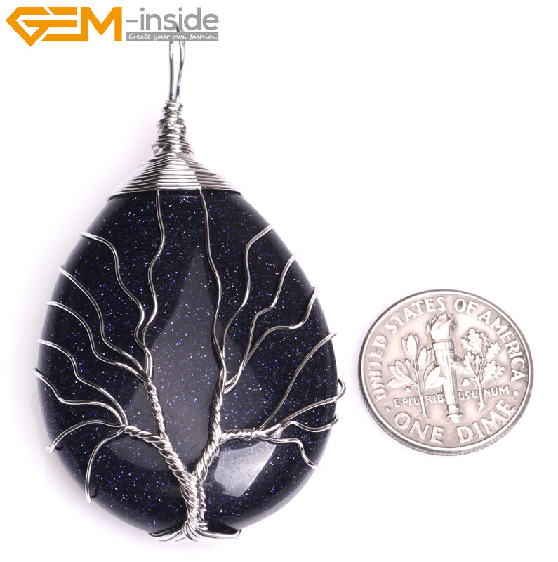 Natural Tree Life Sandstone Aventurine Jewelry TearDrop Pendant Necklace Reiki