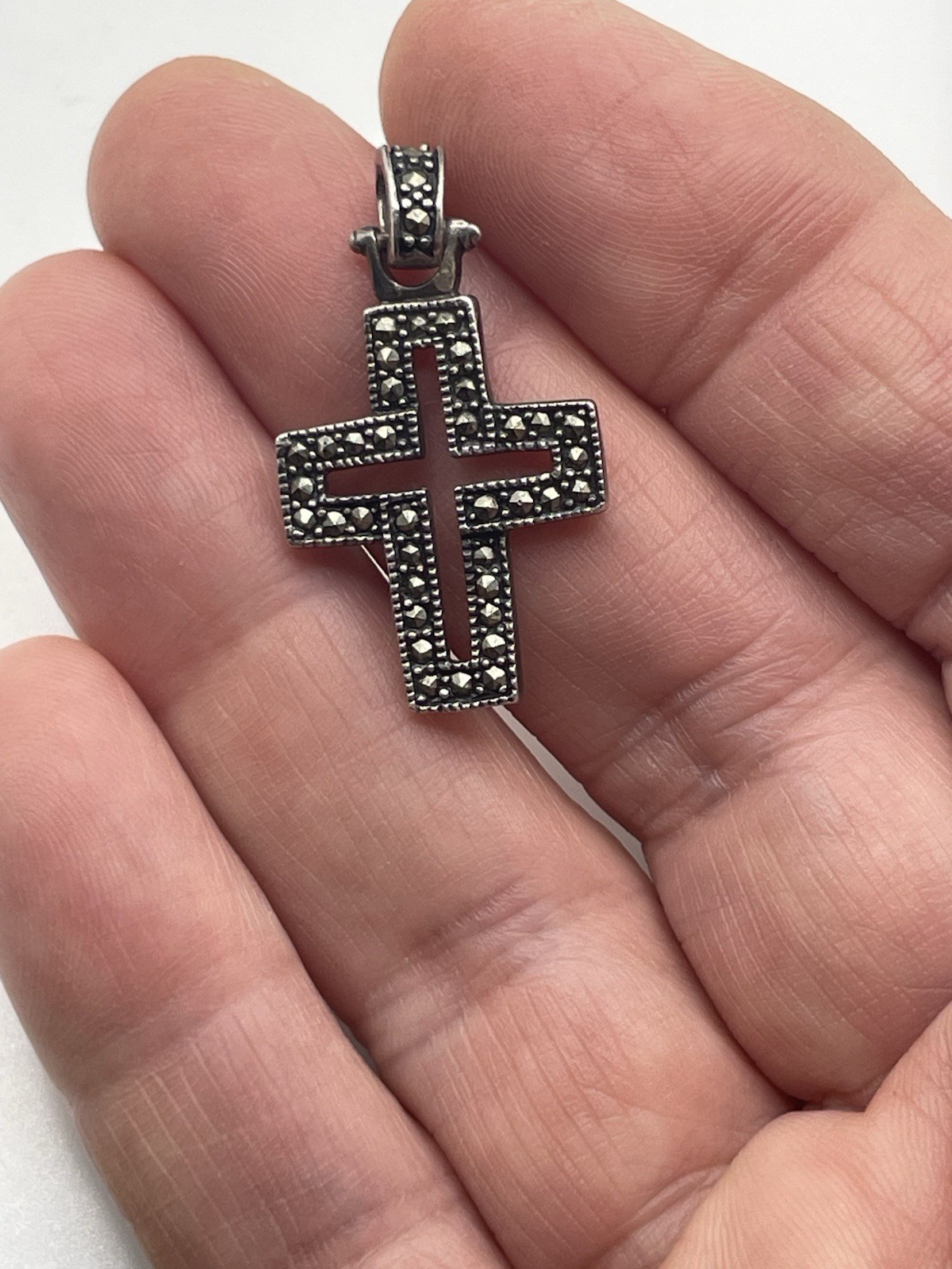 Vintage Sterling Silver Marcasite Cross Pendant