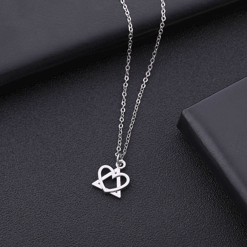 Love Triangle Superimposed Necklace Cute Heart Drop Earrings Femme Jewelry Sets