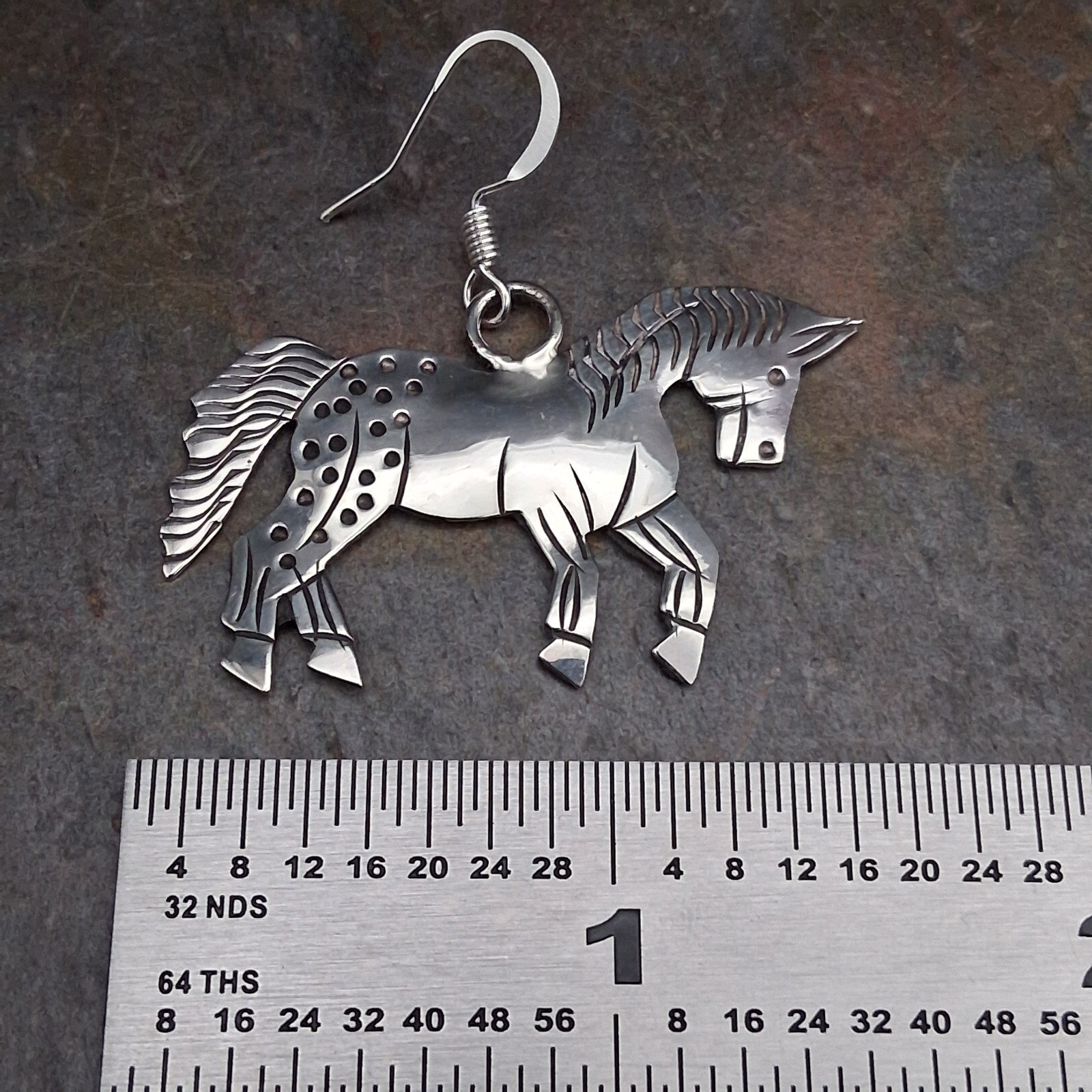 Native American Sterling Silver Horse Dangle Earrings Louise Yazzie Signed LY