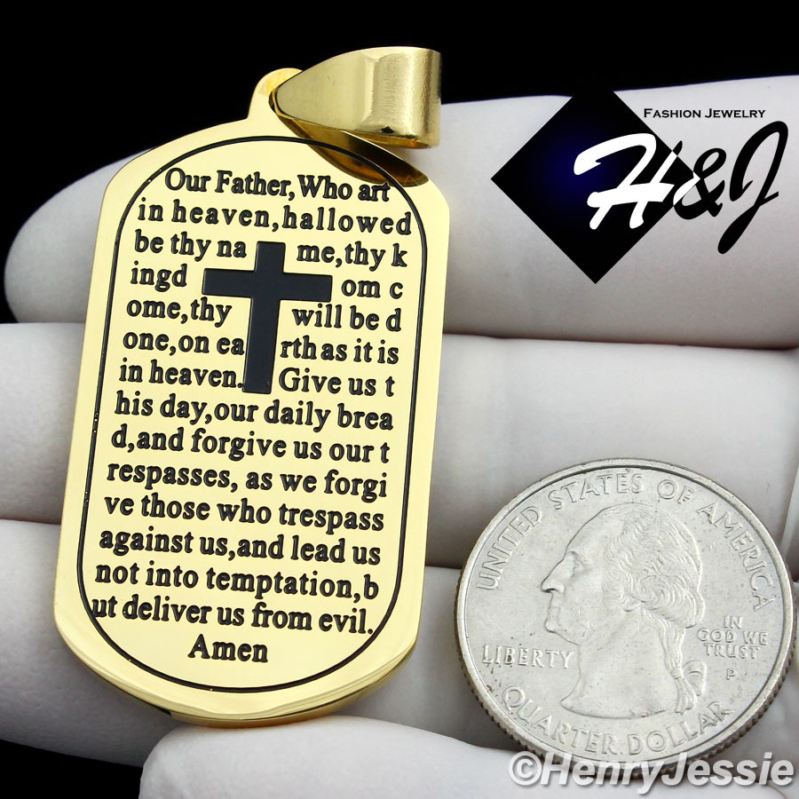 30″MEN Stainless Steel 2.5mm Gold Plated Beads Chain Bible Dog Tag Pendant*GP93