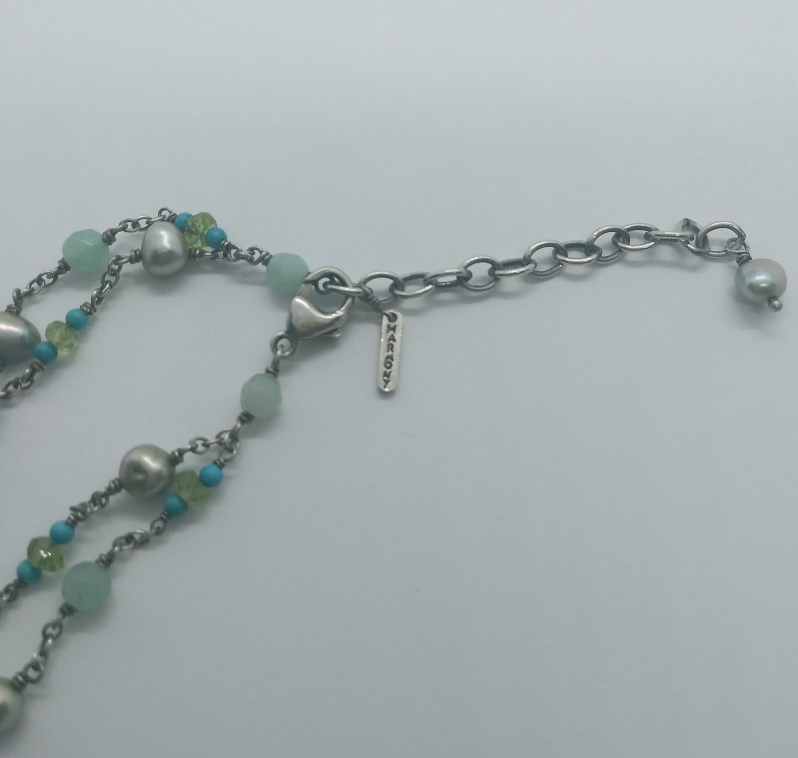 Sterling Silver Turquoise and Peridot Double Stranded Necklace Signed Harmony