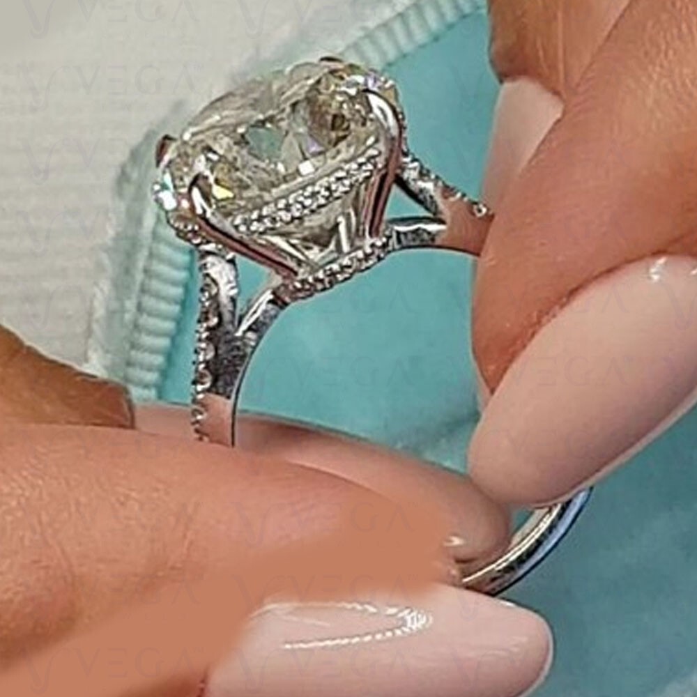 6.80carat Round Shape Natural Mine Moissanite Wedding Ring 14K White Gold Plated