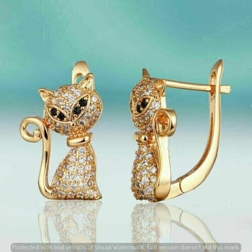 14K Yellow Gold Plated 2CT Round Cut Moissanite Cute “Cat ” Shape Stud Earrings