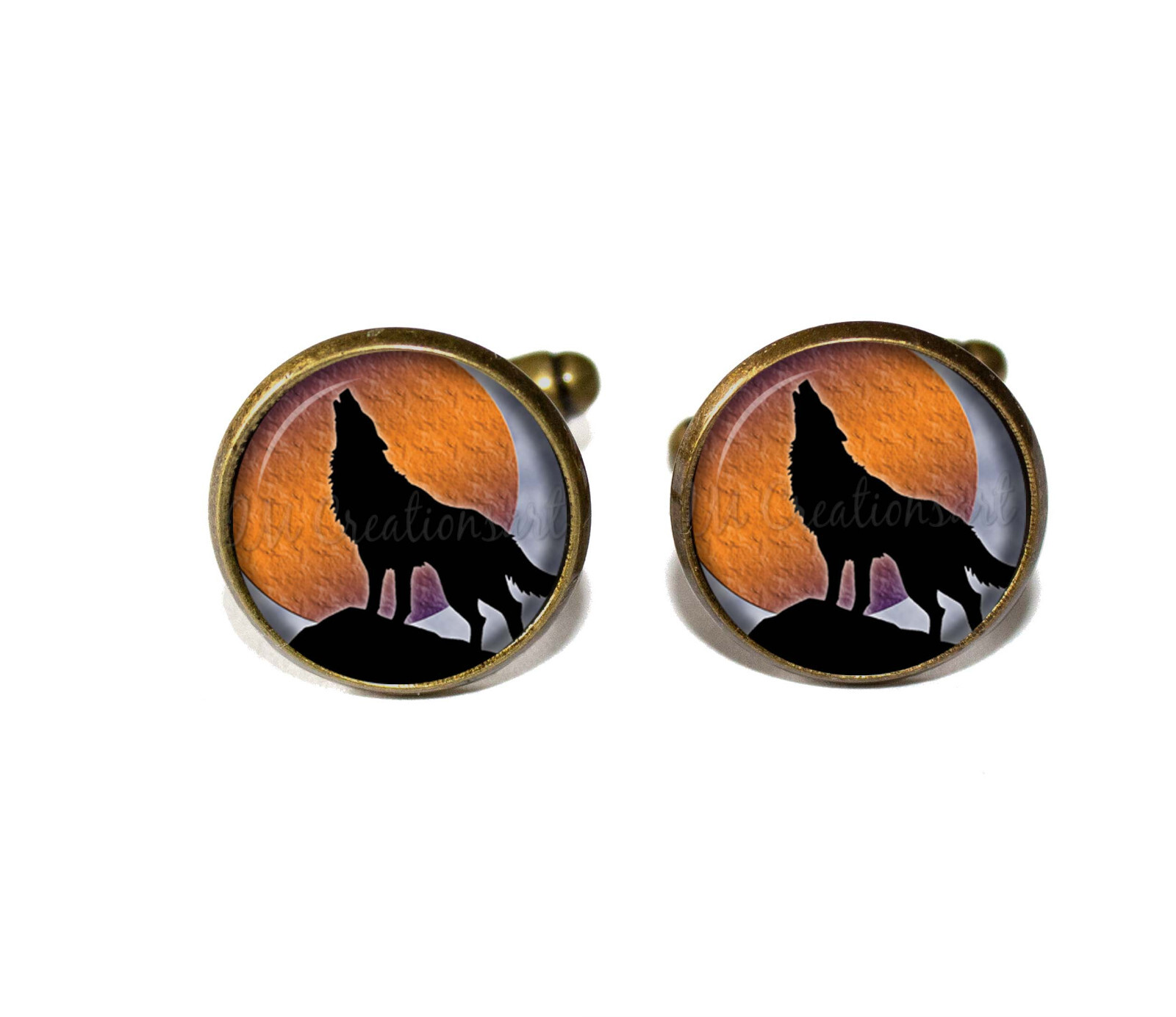 Howling Wolf Moon Nature for Him – Handmade Round Glass Metal Cufflinks