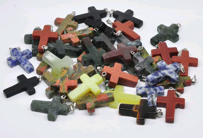 10pcs mass mixed natural stone cross necklaces pendants jewelry party gifts
