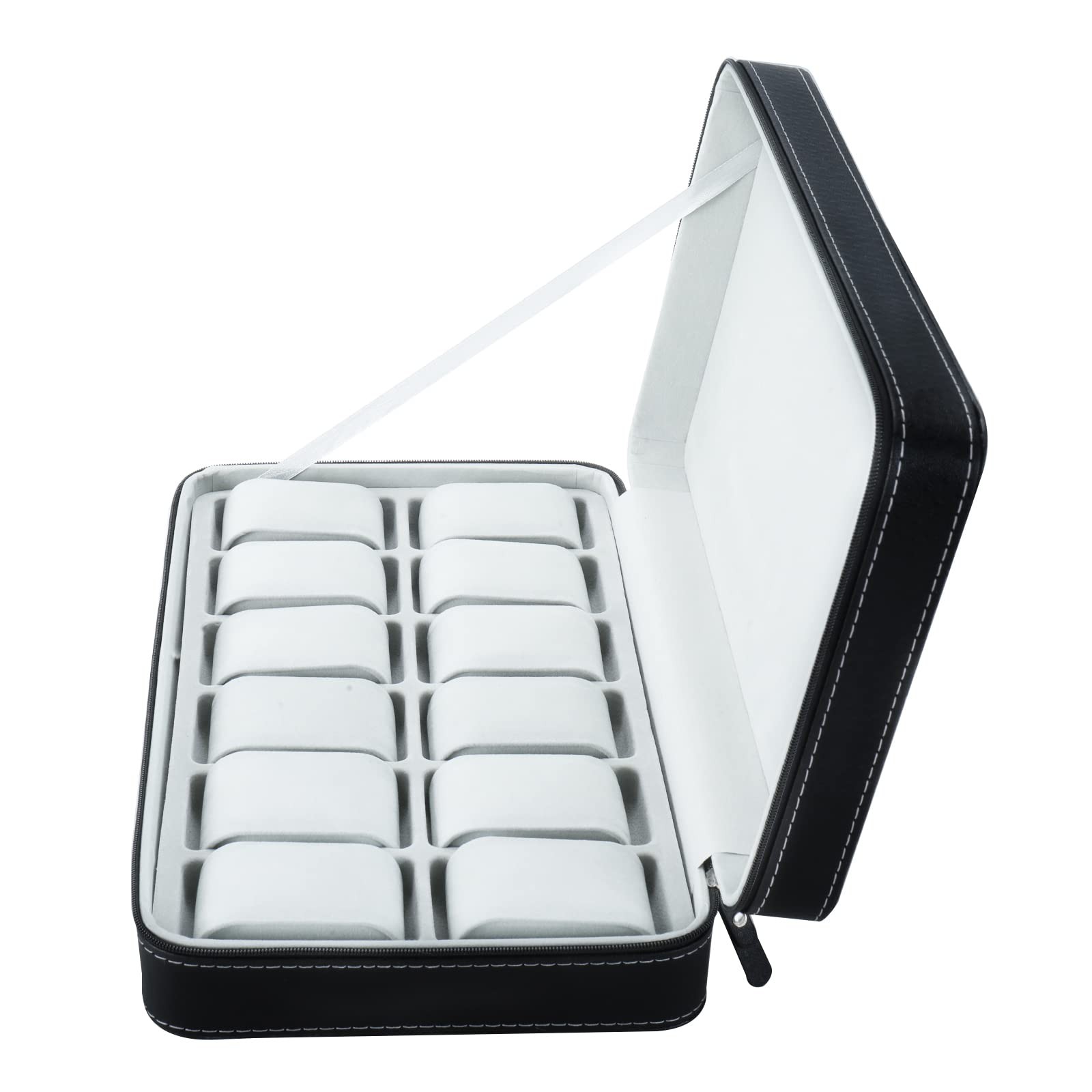 12 Slots Boxes,Portable Zip Jewelry Display Case with Removable Pillow for Je…