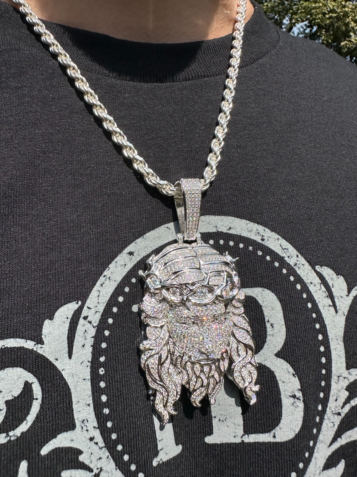 MOISSANITE Real 925 Sterling Silver Iced Hip Hop Jesus Piece Pendant Necklace