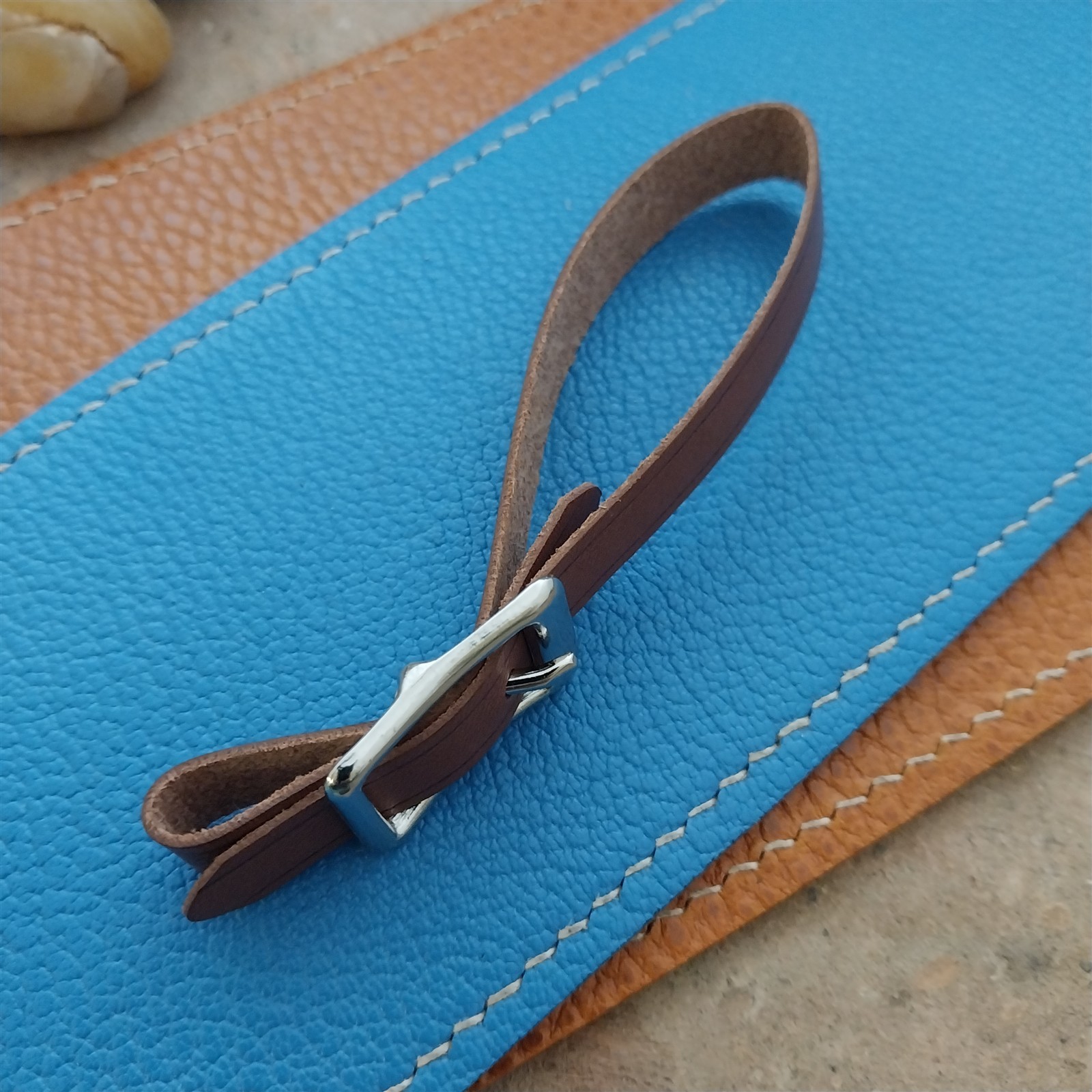 3/8″ Brown Saddle Leather Watch Fob Strap & Polished Nickel Finish Buckle